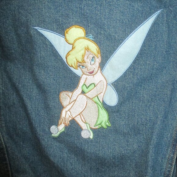 Vintage Disney Jean Jacket Tinker Bell Blue Denim Cotton Women’s Size M - Picture 2 of 3